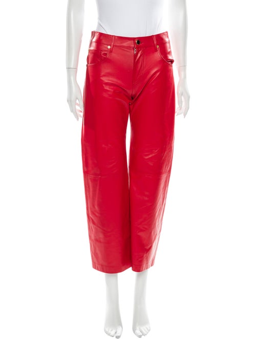 Khaite Leather Straight Leg Pants Red