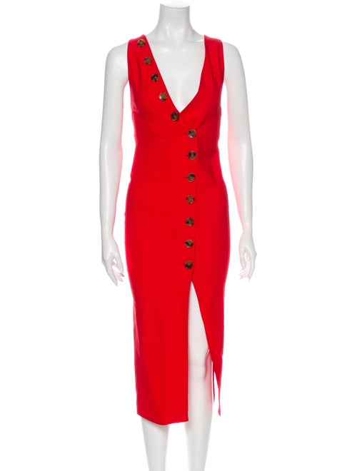 Khaite V-Neck Midi Length Dress Red