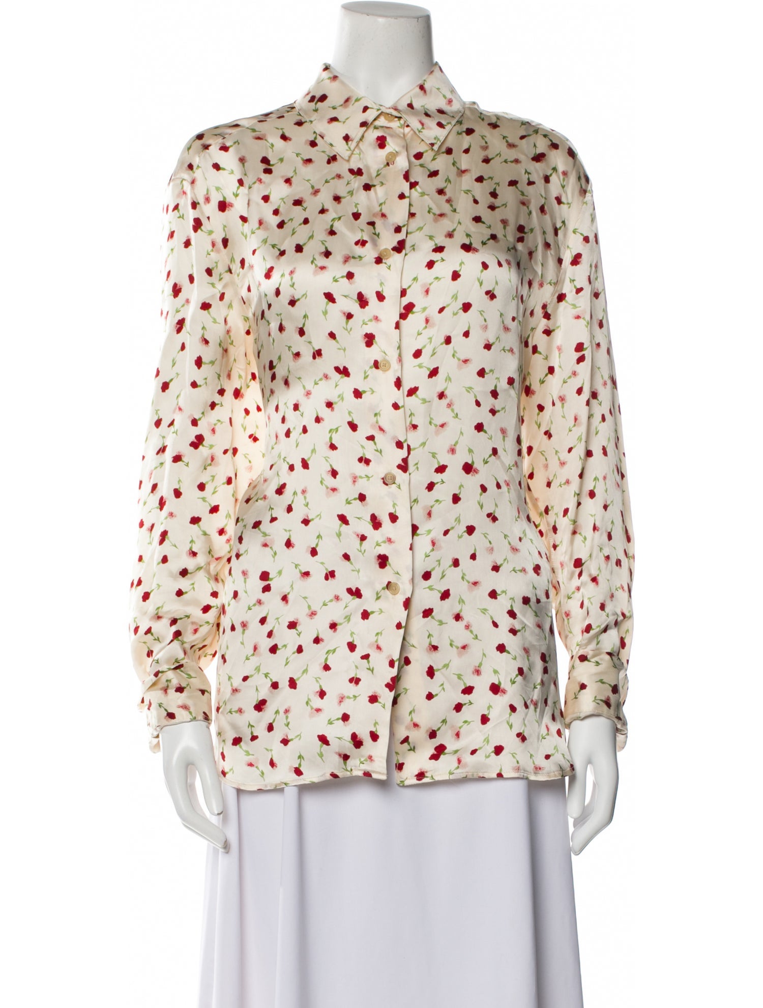 Khaite Floral Print Long Sleeve Button-Up Top - Neutrals