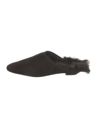 Khaite Suede Faux Fur Trim Mules