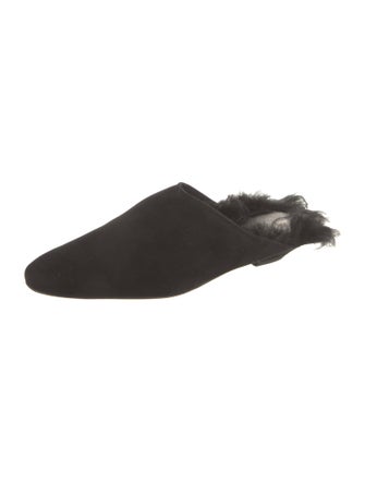 Khaite Suede Faux Fur Trim Mules