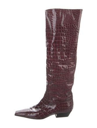 Khaite Patent Leather Animal Print Riding Boots