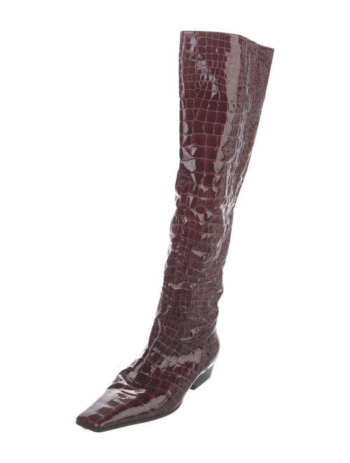 Khaite Patent Leather Animal Print Riding Boots