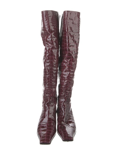 Khaite Patent Leather Animal Print Riding Boots
