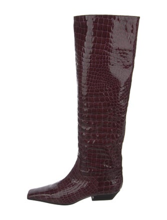 Khaite Embossed Leather Animal Print Riding Boots