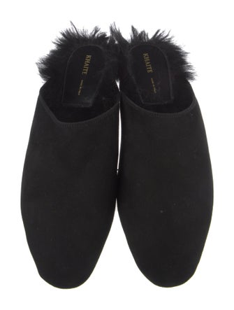 Khaite Suede Fur Trim Mules