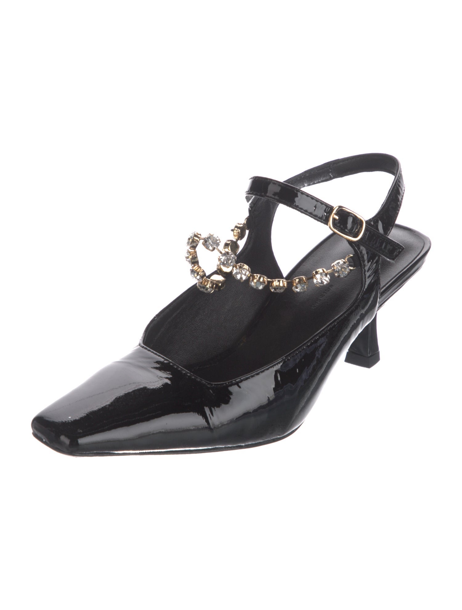 Khaite Patent Leather Crystal Embellishments Slingback Pumps