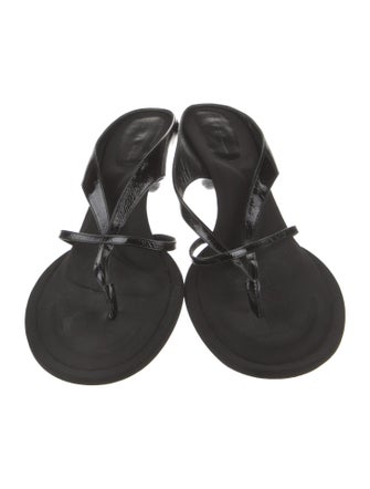 Khaite Patent Leather Floral Print Slides