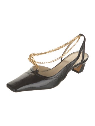 Khaite Leather Chain-Link Accents Slingback Pumps