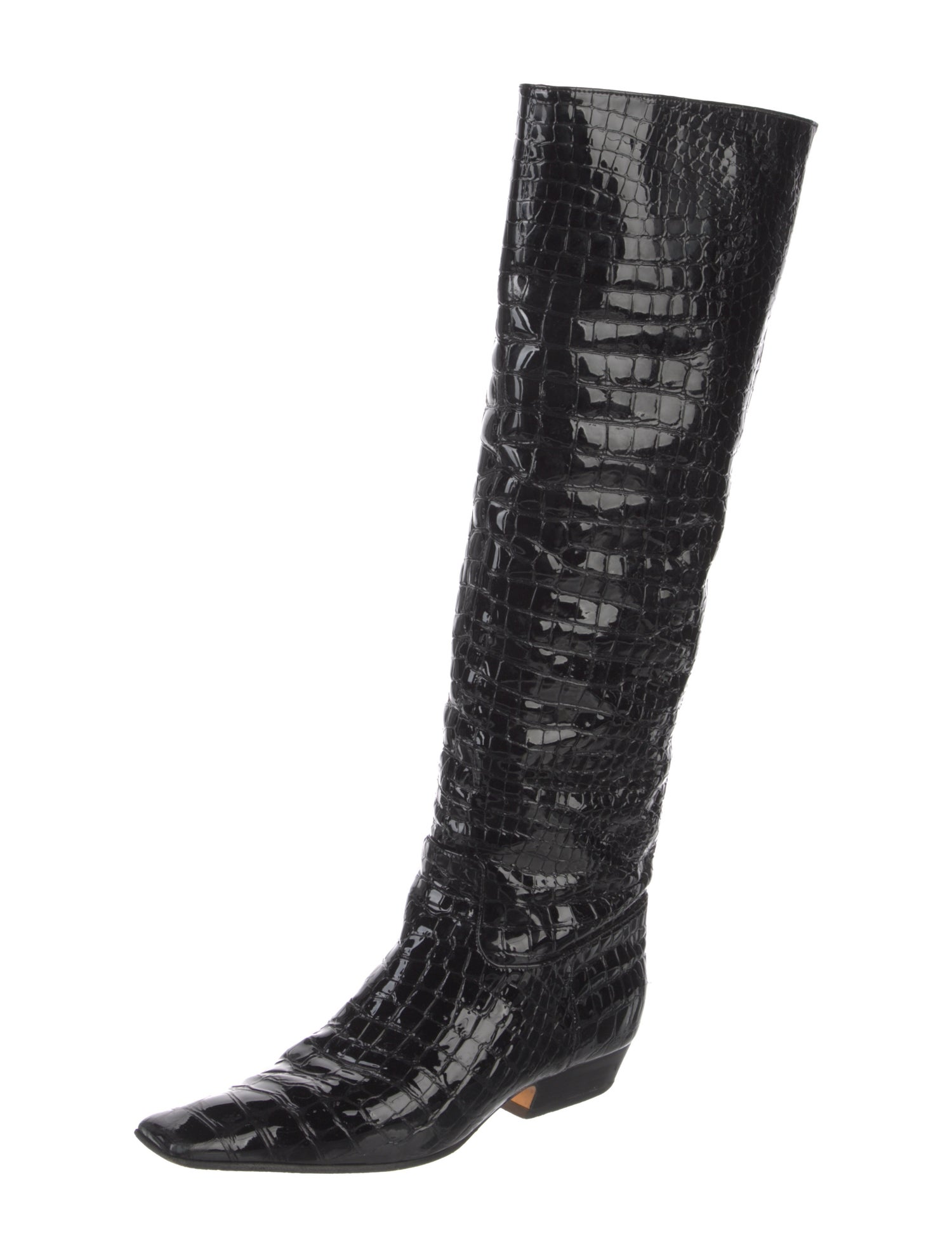 Khaite Embossed Leather Colorblock Pattern Riding Boots
