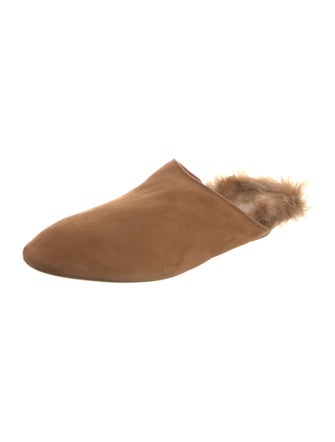 Khaite Suede Fur Trim Mules