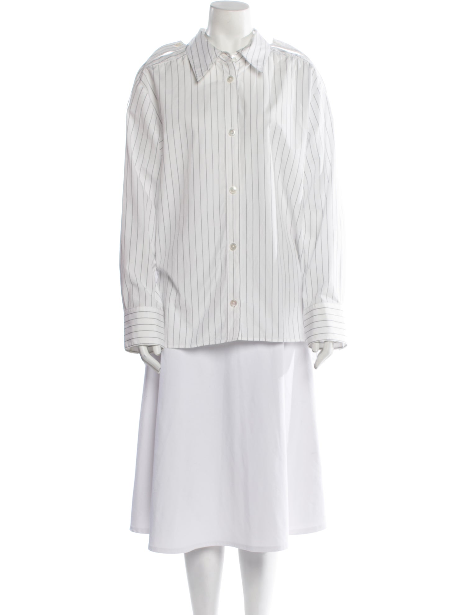 Khaite Striped Long Sleeve Button-Up Top