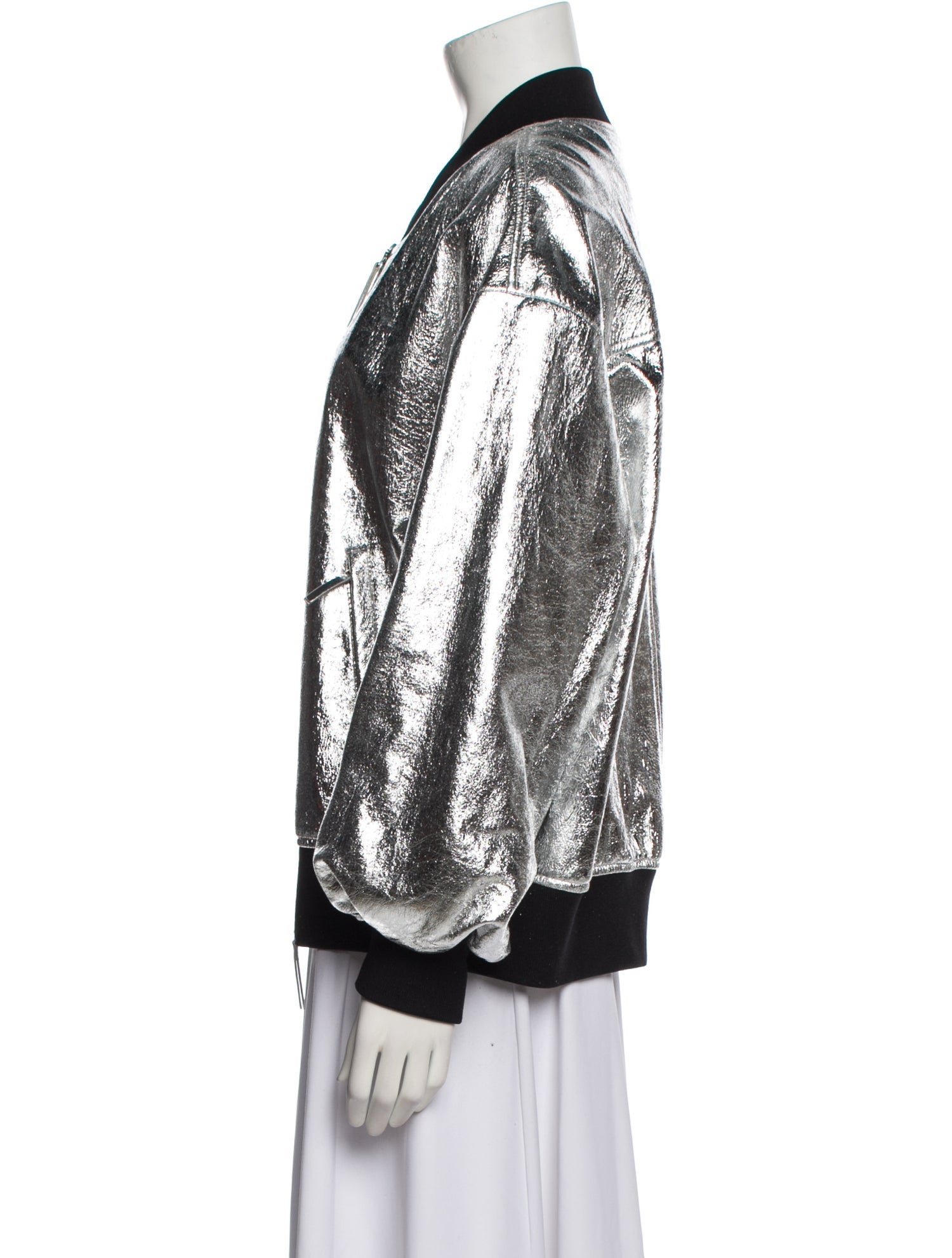 Khaite Leather Colorblock Pattern Bomber Jacket