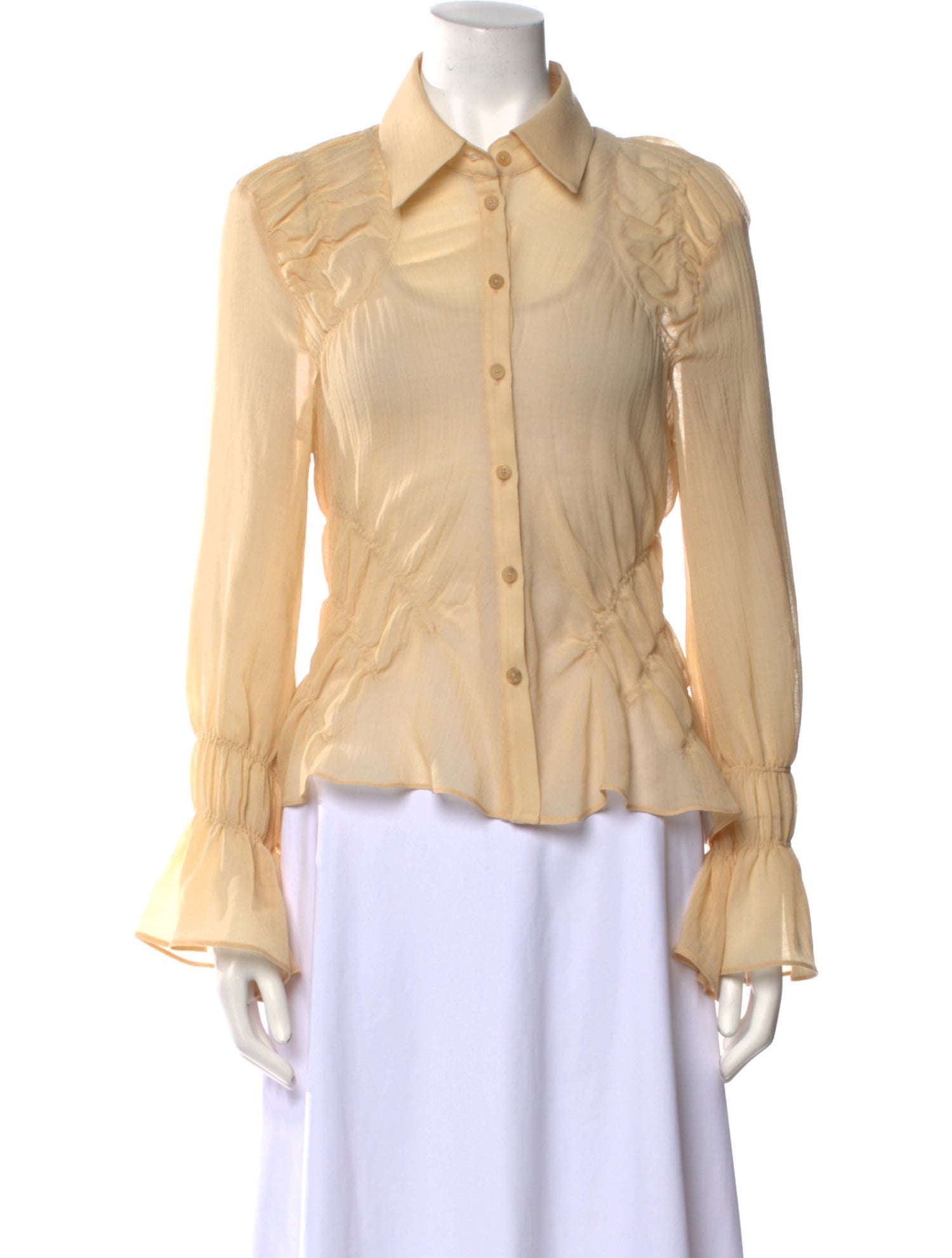 Khaite Virgin Wool Long Sleeve Button-Up Top