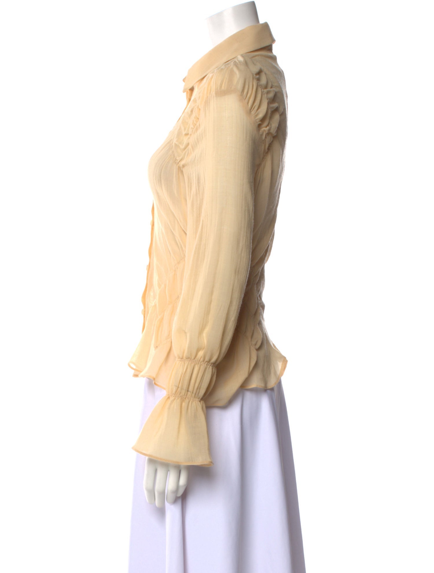 Khaite Virgin Wool Long Sleeve Button-Up Top