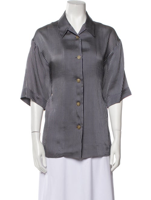 Khaite Striped Short Sleeve Button-Up Top