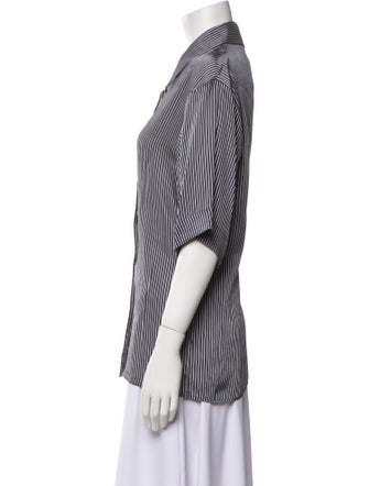Khaite Striped Short Sleeve Button-Up Top