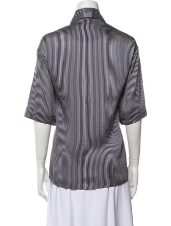 Khaite Striped Short Sleeve Button-Up Top