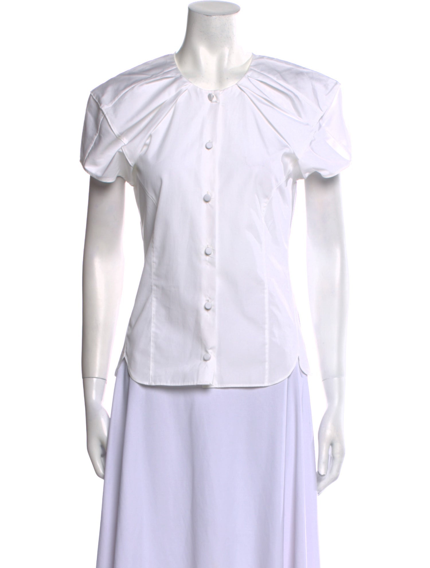 Khaite Crew Neck Short Sleeve Button-Up Top