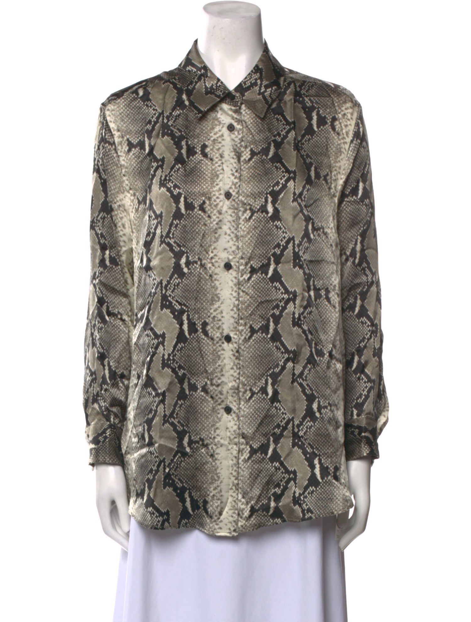 Khaite Animal Print Long Sleeve Button-Up Top