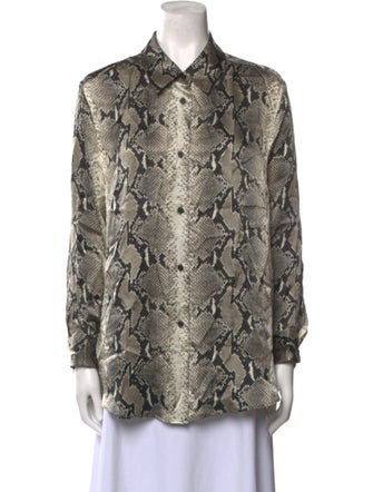 Khaite Animal Print Long Sleeve Button-Up Top