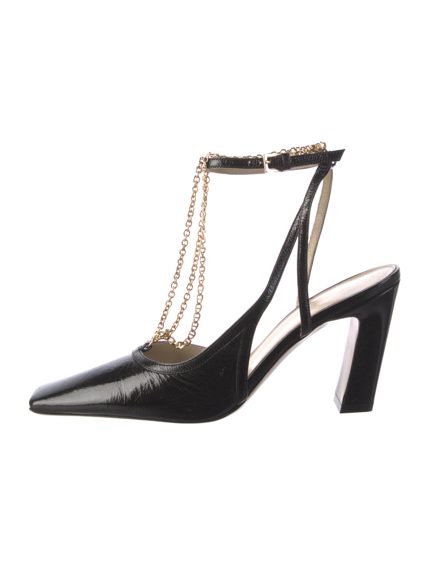 Khaite Leather Chain-Link Accents T-Strap Pumps w/ Tags