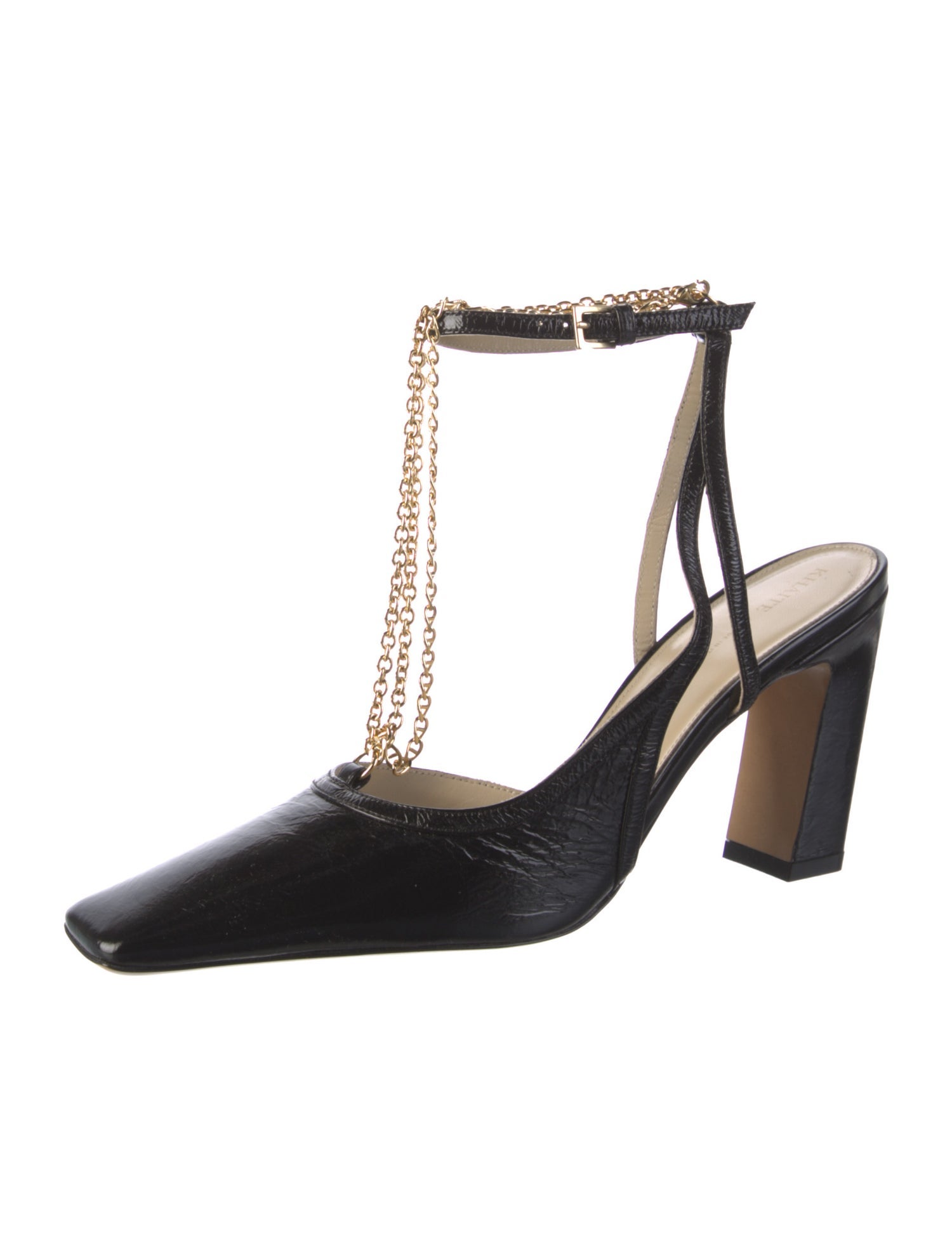 Khaite Leather Chain-Link Accents T-Strap Pumps w/ Tags