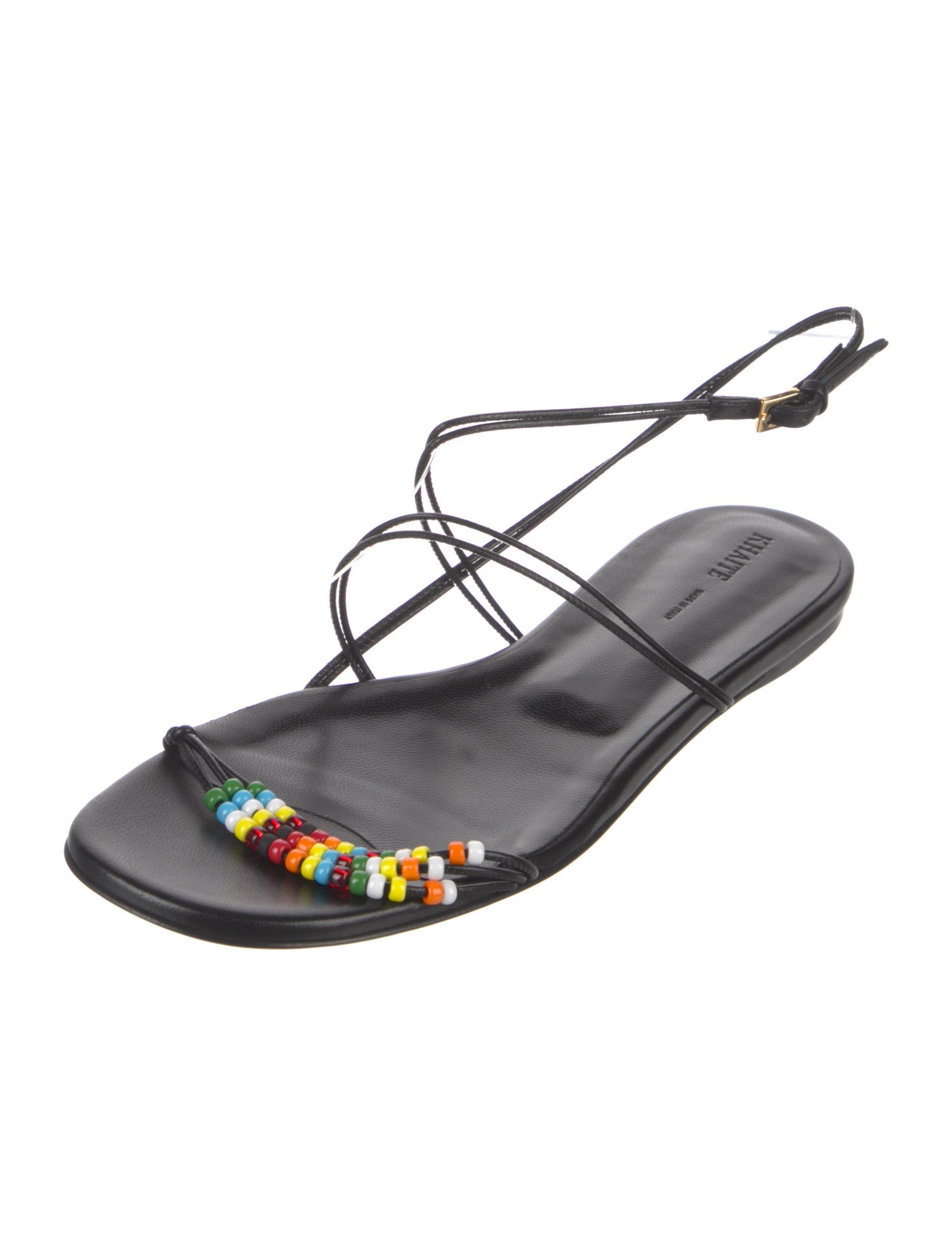 Khaite Leather Beaded Accents Slingback Sandals