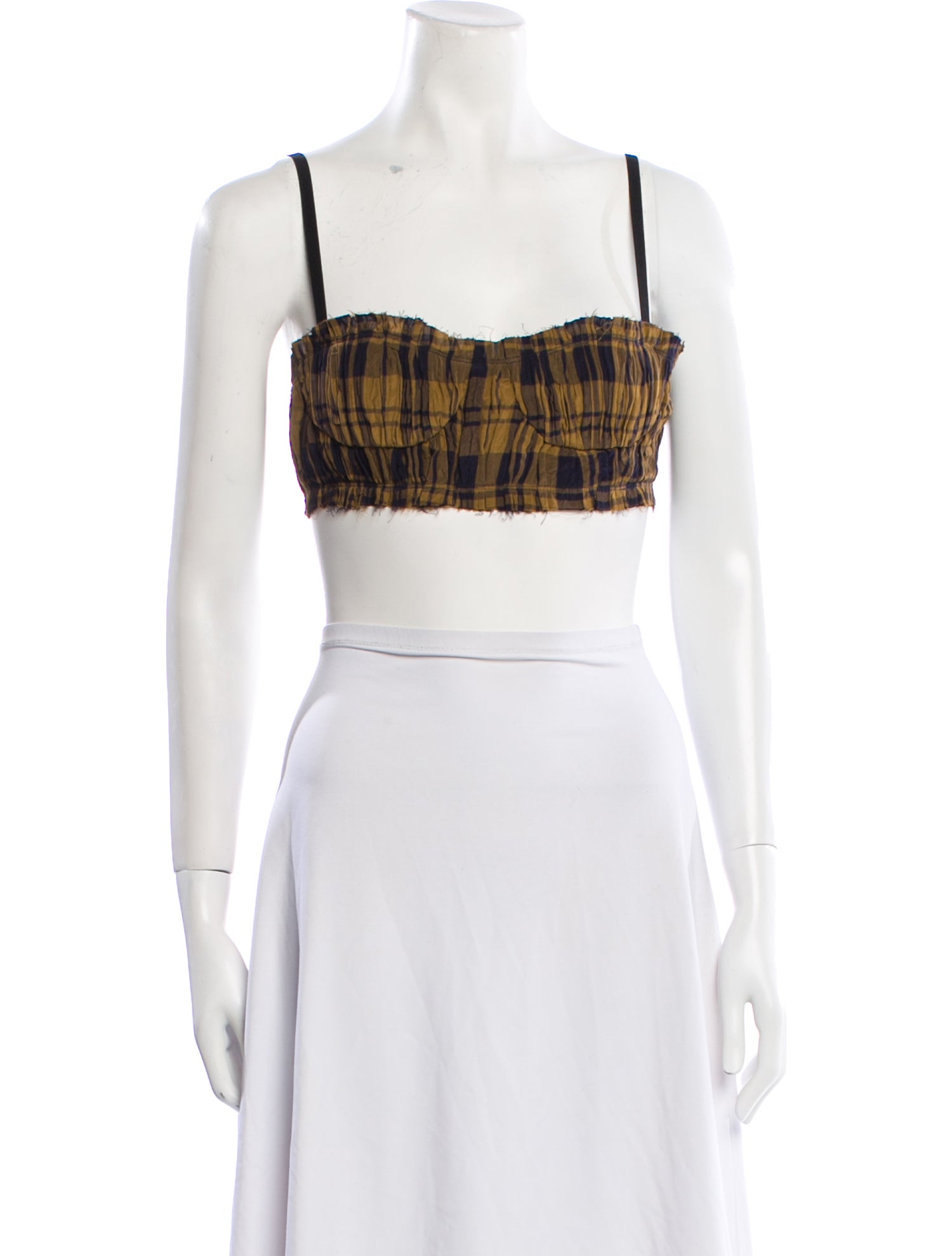 Khaite Plaid Print Square Neckline Crop Top w/ Tags