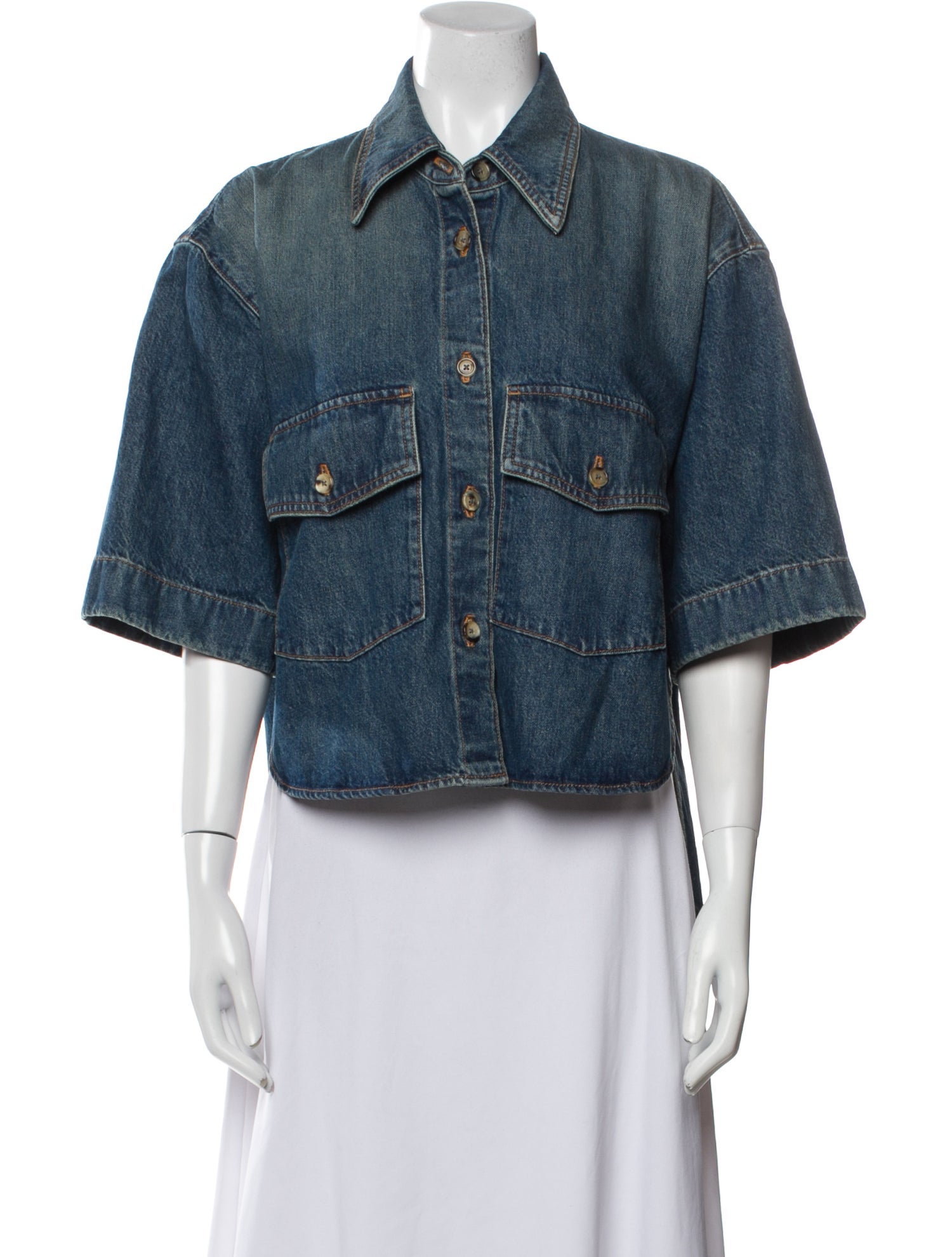 Khaite Three-Quarter Sleeve Button-Up Top