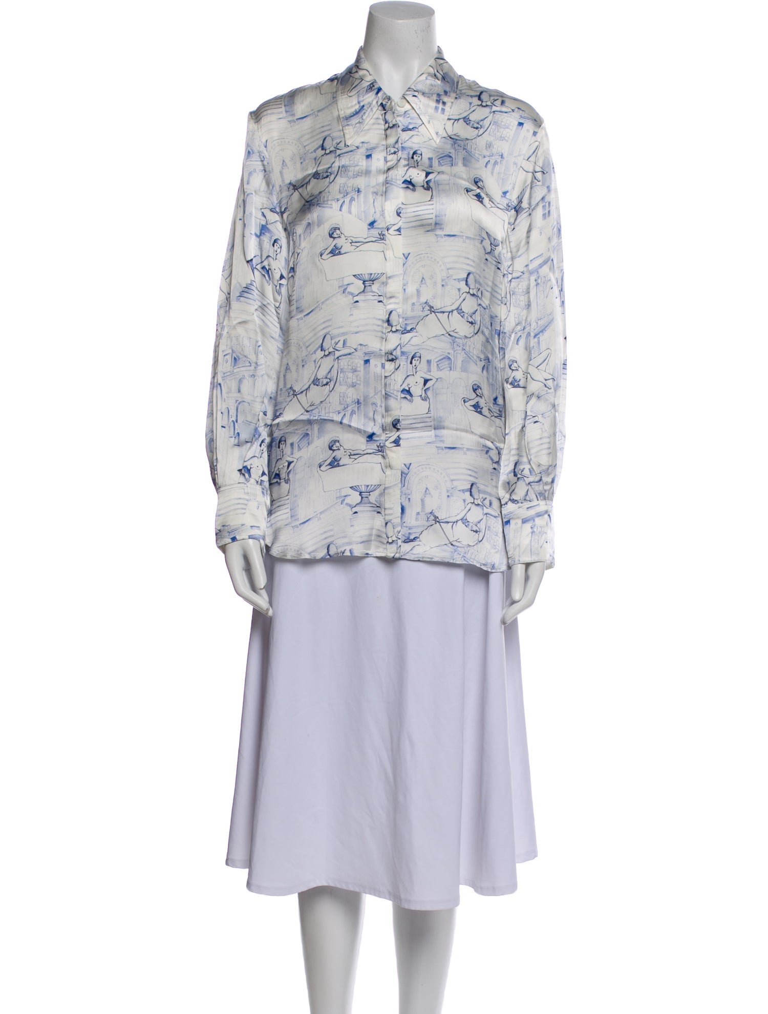 Khaite Printed Long Sleeve Button-Up Top