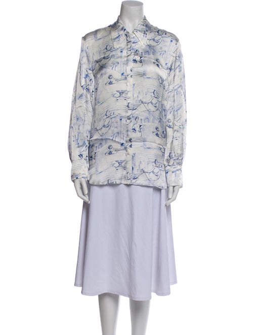 Khaite Printed Long Sleeve Button-Up Top