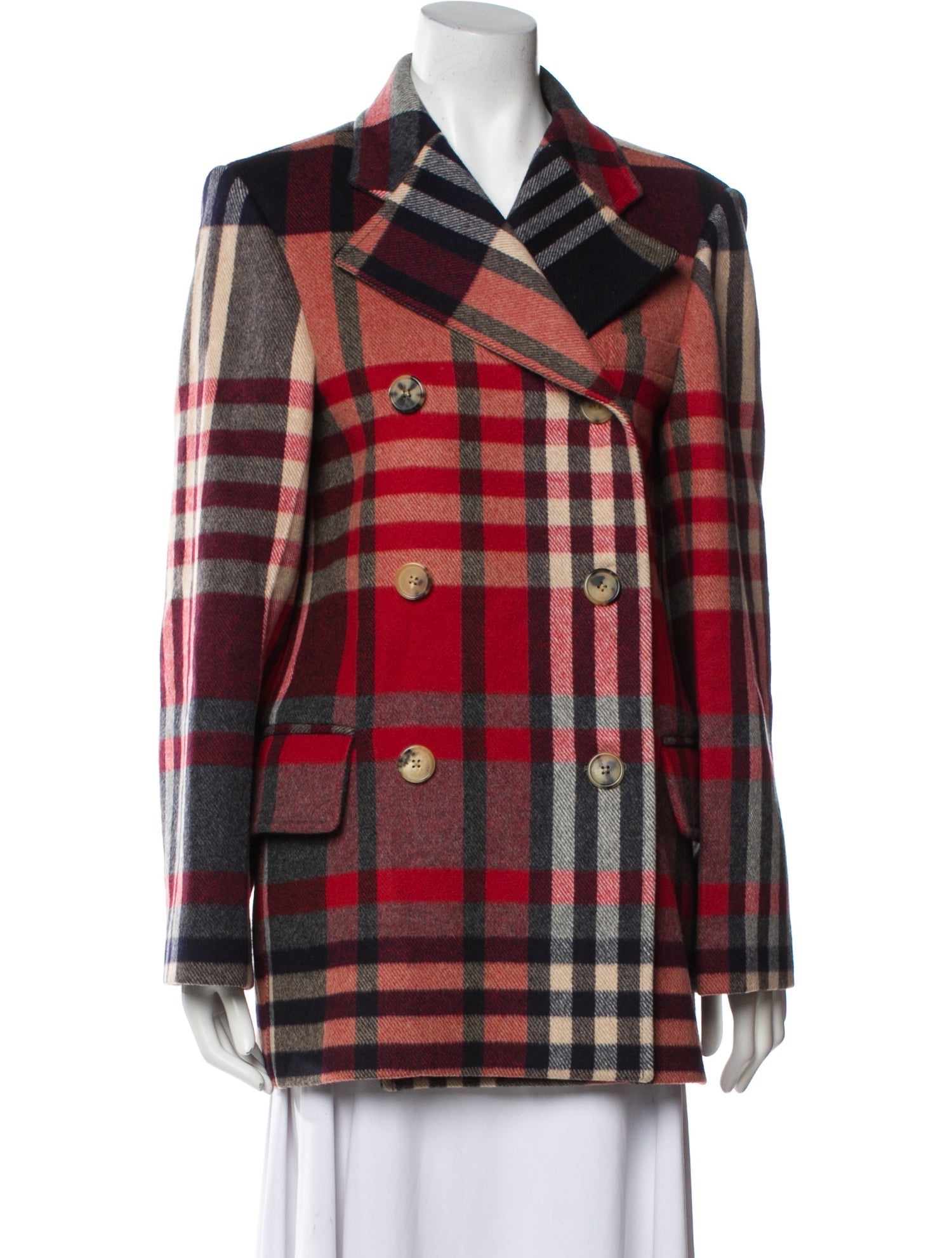 Khaite Wool Plaid Print Peacoat