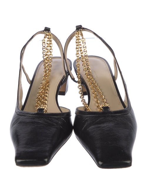 Khaite Leather Chain-Link Accents T-Strap Pumps