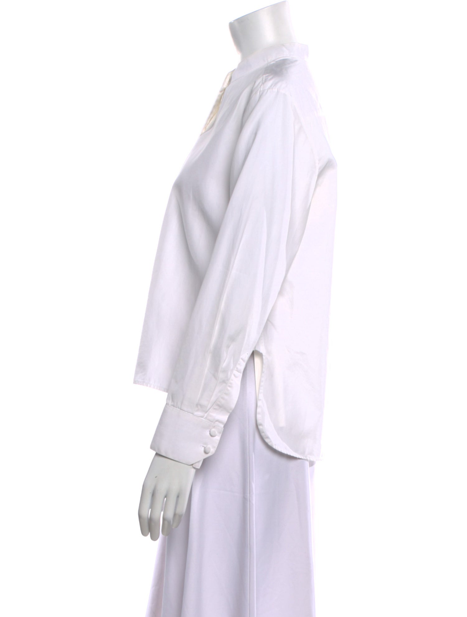 Khaite Mock Neck Long Sleeve Button-Up Top