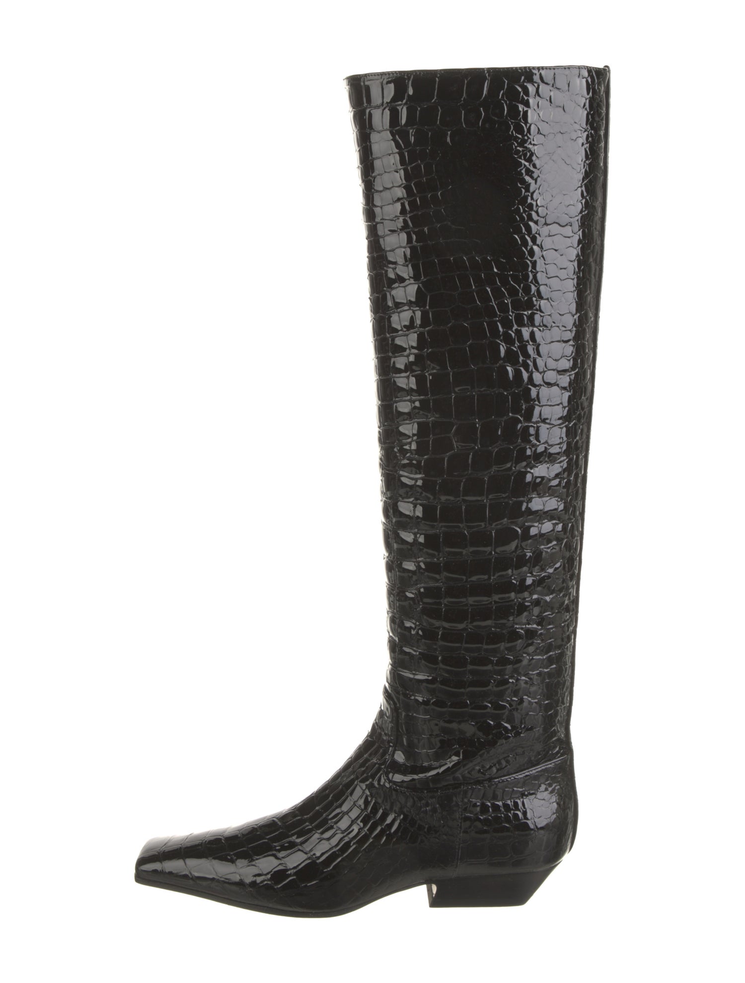 Khaite Patent Leather Animal Print Riding Boots
