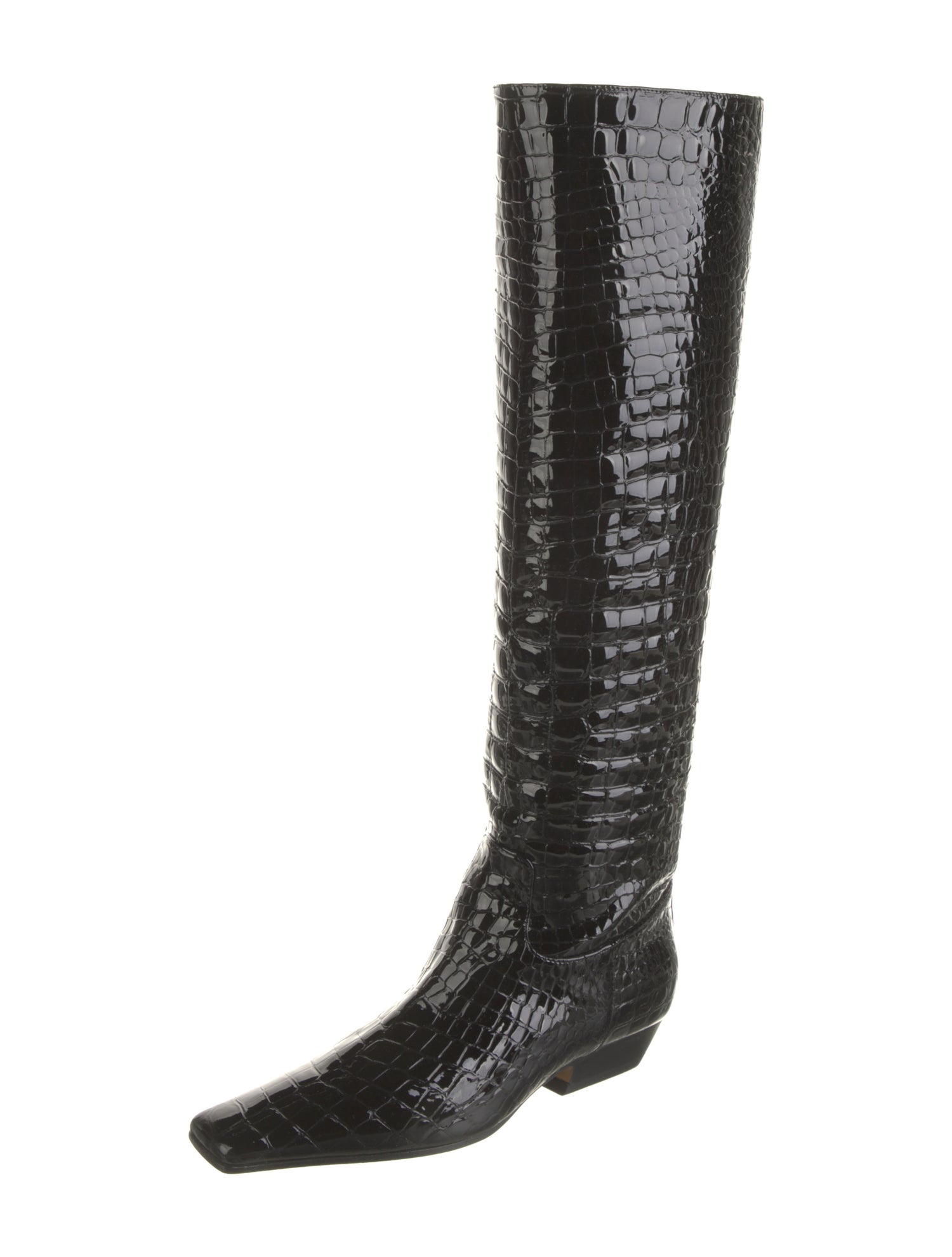 Khaite Patent Leather Animal Print Riding Boots