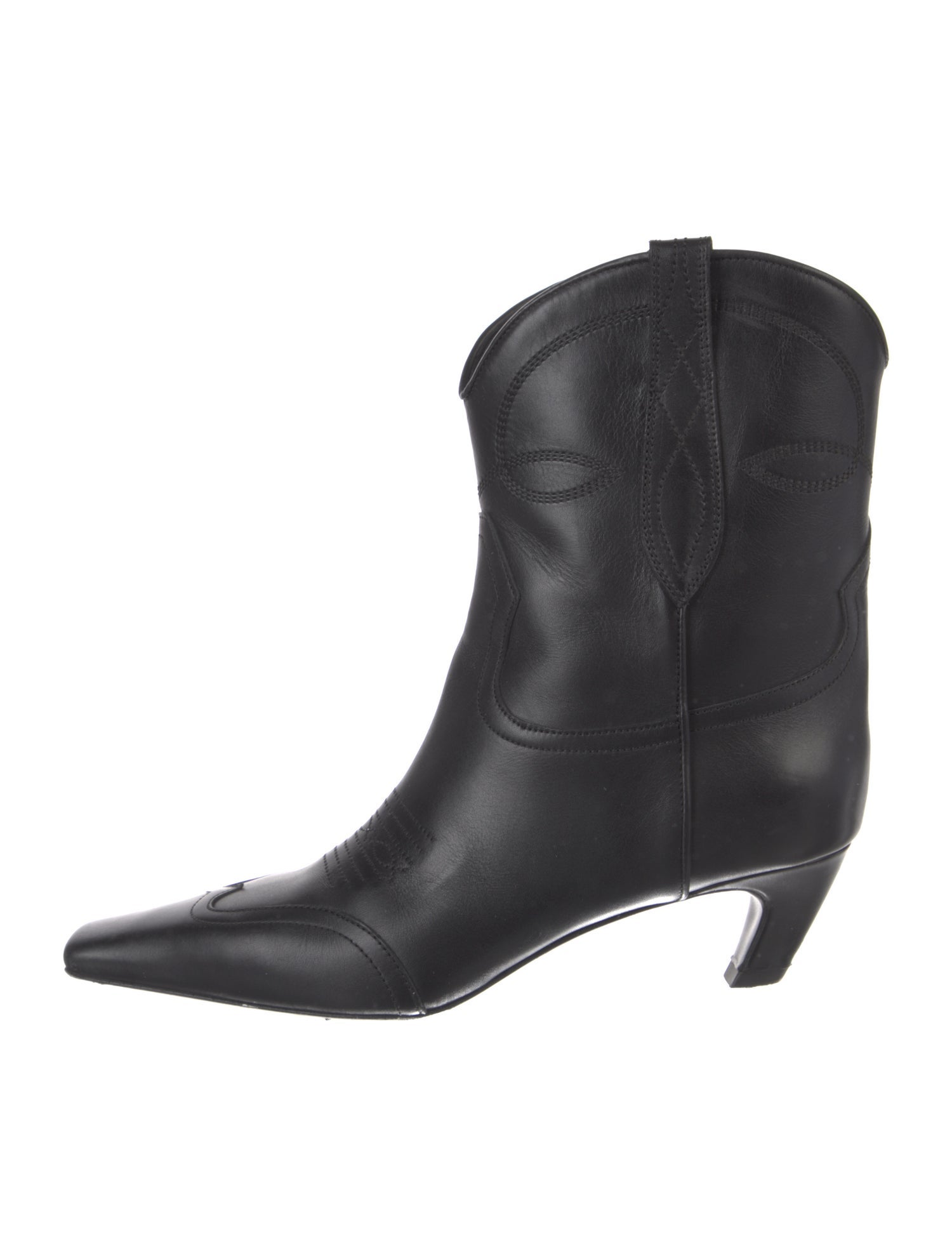 Khaite Leather Embroidered Accent Western Boots