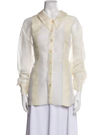 Khaite Silk Long Sleeve Button-Up Top
