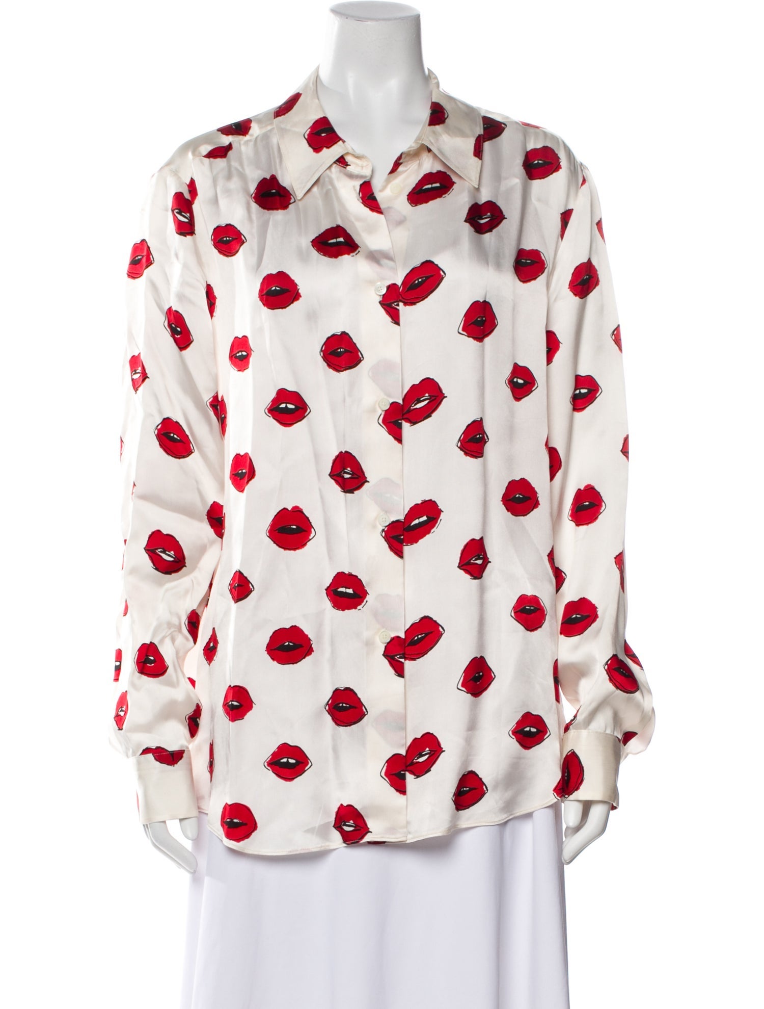 Khaite Printed Long Sleeve Button-Up Top