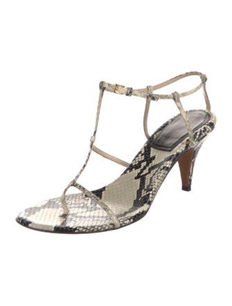 Khaite Snakeskin Animal Print T-Strap Sandals