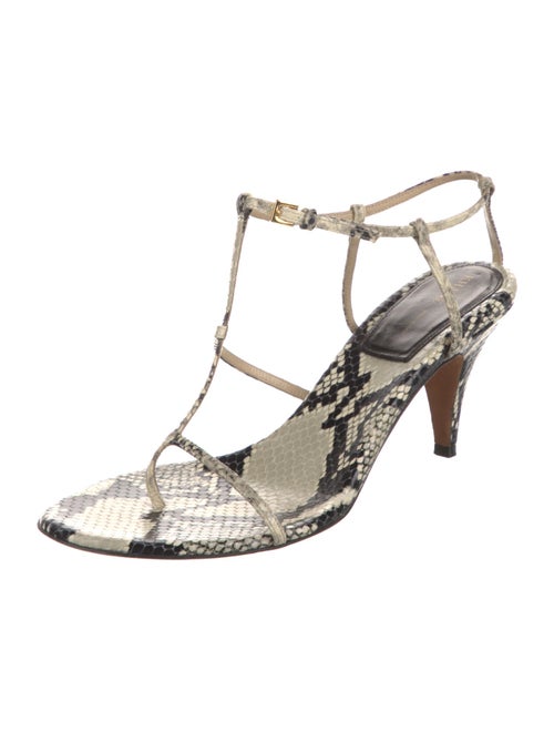 Khaite Snakeskin Animal Print T-Strap Sandals