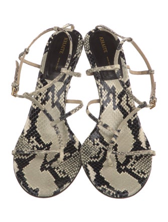 Khaite Snakeskin Animal Print T-Strap Sandals