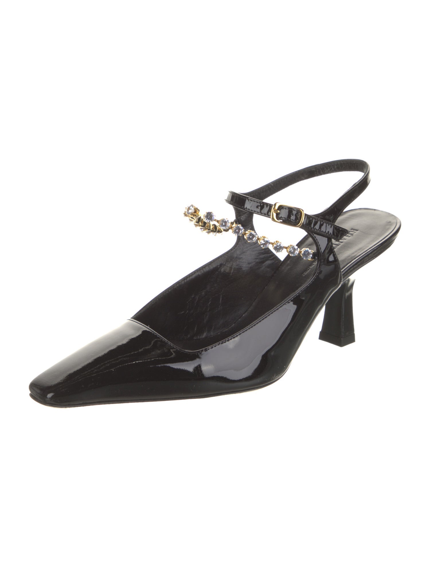 Khaite Patent Leather Crystal Embellishments Slingback Pumps