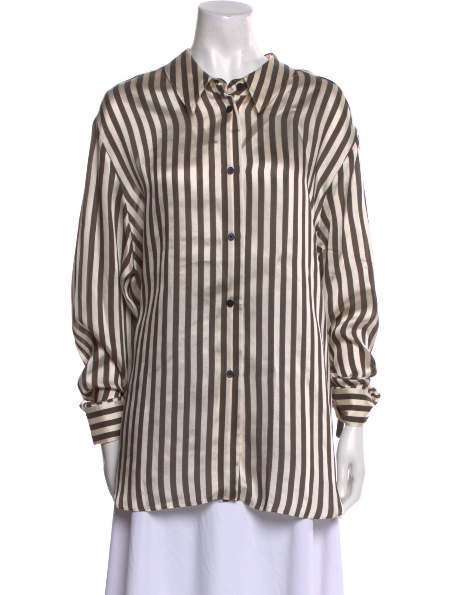 Khaite Striped Long Sleeve Button-Up Top