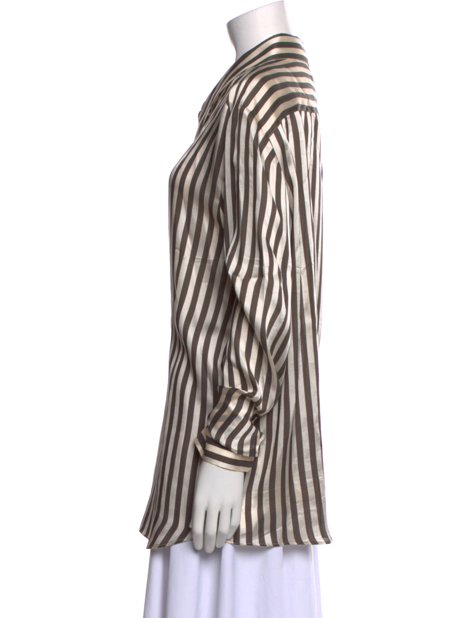 Khaite Striped Long Sleeve Button-Up Top