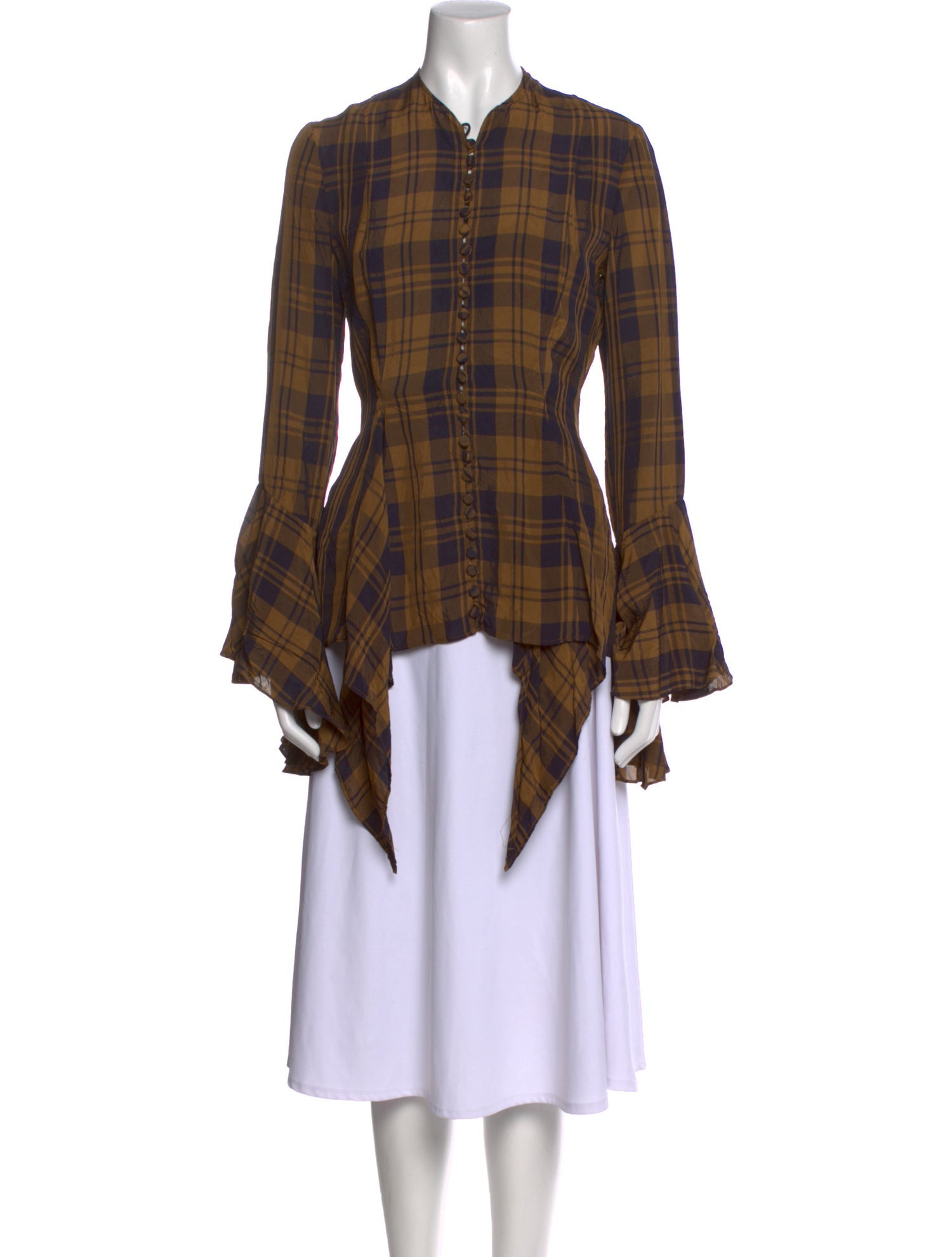 Khaite Plaid Print V-Neck Tunic
