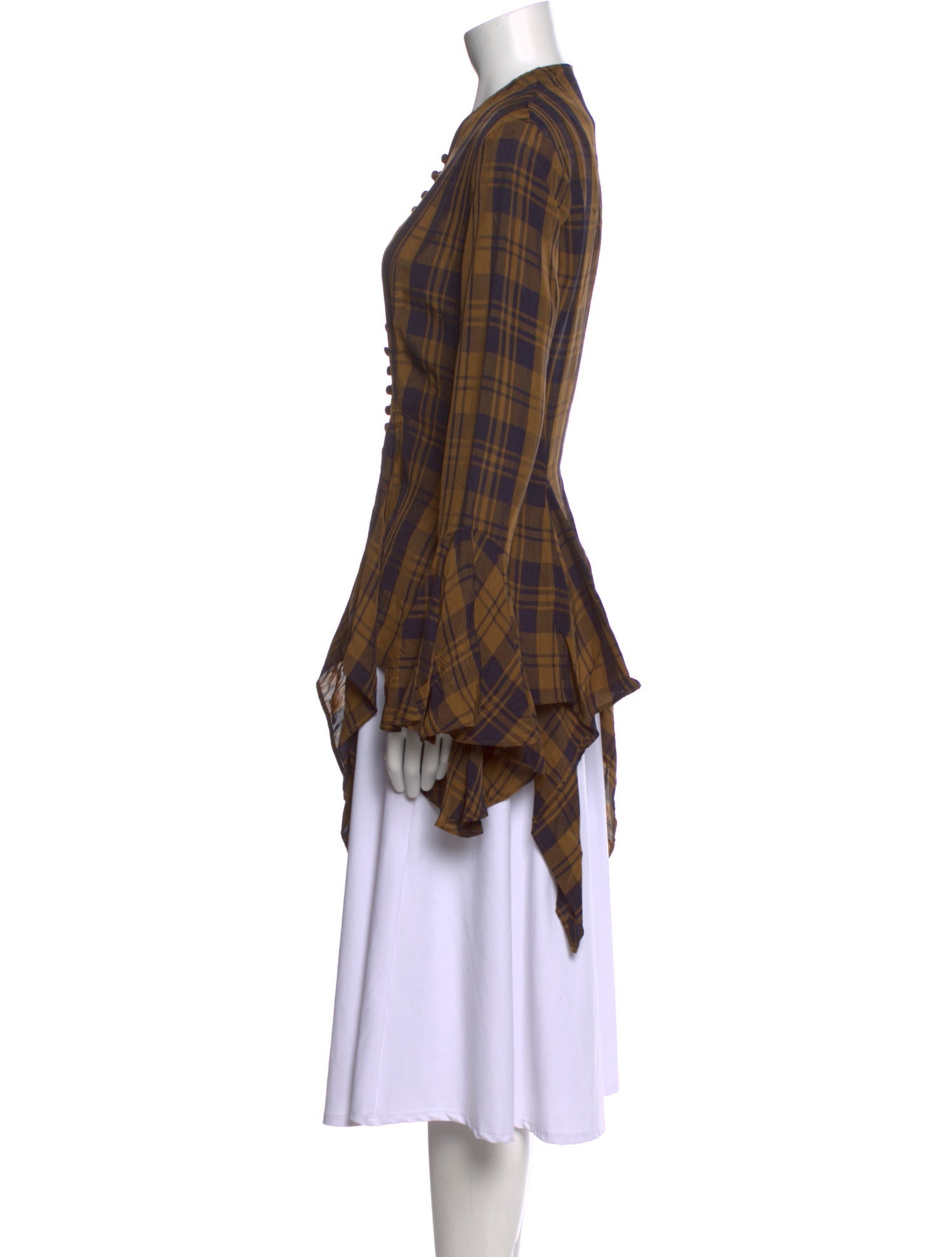 Khaite Plaid Print V-Neck Tunic