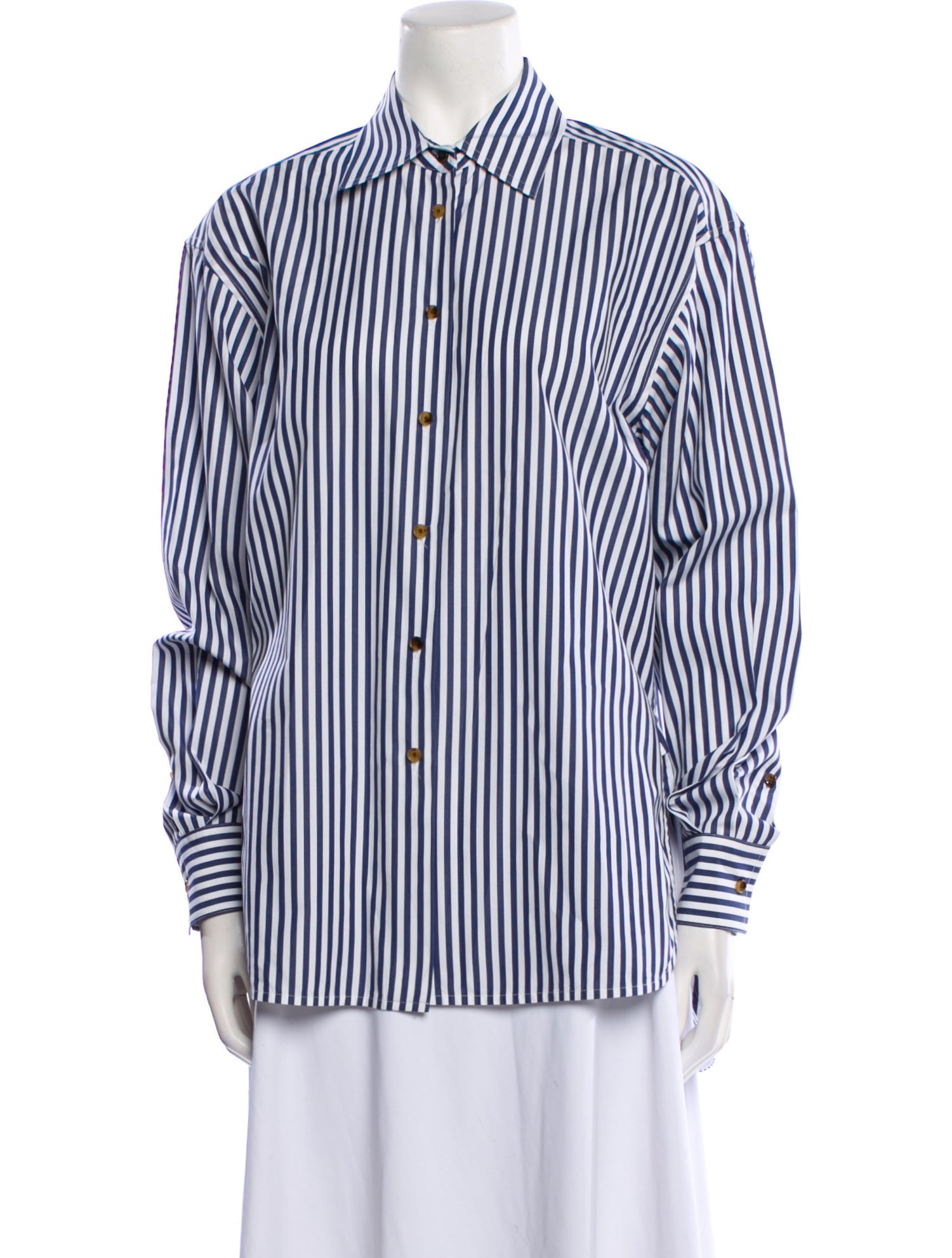 Khaite Striped Long Sleeve Button-Up Top