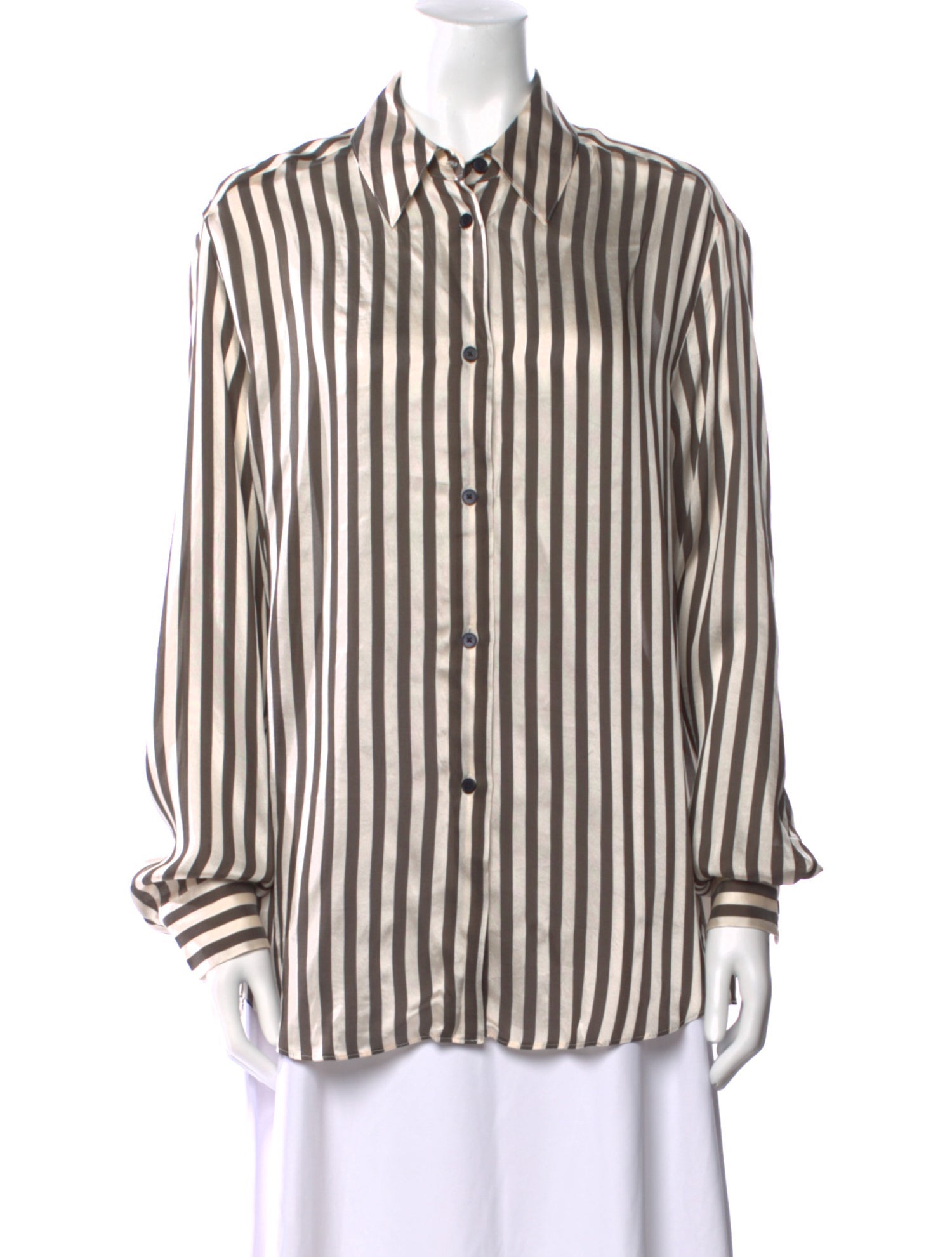 Khaite Striped Long Sleeve Button-Up Top